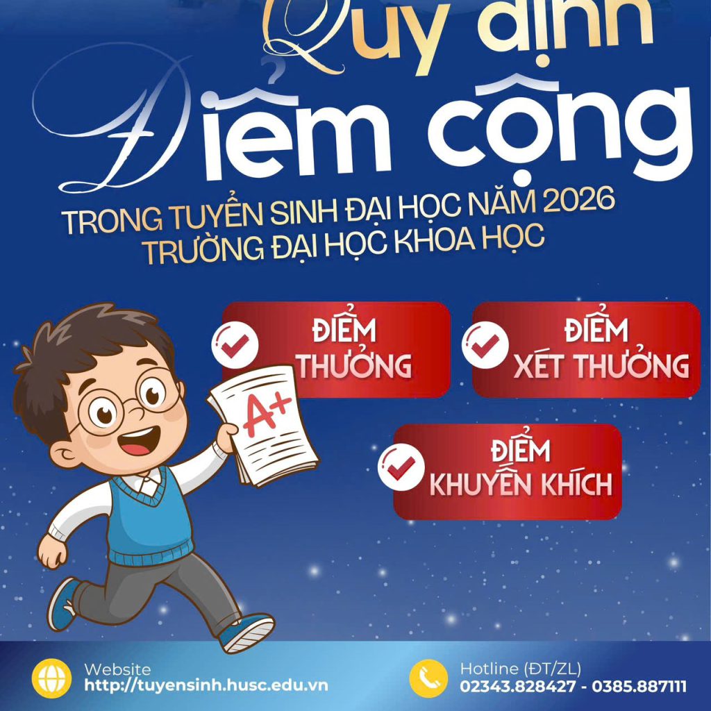 QUY ĐỊNH ĐIỂM CỘNG, ĐIỂM THƯỞNG TRONG TUYỂN SINH ĐẠI HỌC NĂM 2026 TRƯỜNG ĐẠI HỌC KHOA HỌC